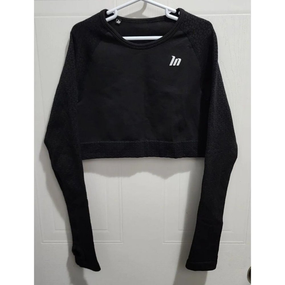Muscle Nation Women's Long Sleeve Cropped Top‎ w/ Thumb Holes Black Size XXS